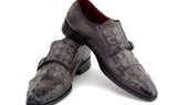 Paul Parkman Double Monkstrap Shoes Crocodile Textured Leather in Grey