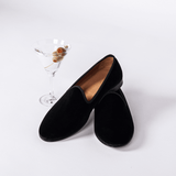Men's Black Velvet Slipper II With Black Grosgrain Stripe
