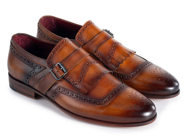 Paul Parkman Men's Kiltie Monkstrap Leather Shoes in Brown in EU 47 - US 13