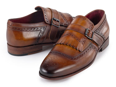 Paul Parkman Men's Kiltie Monkstrap Leather Shoes in Brown