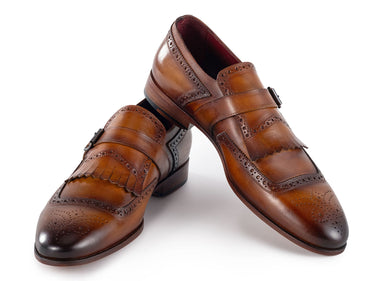Paul Parkman Men's Kiltie Monkstrap Leather Shoes in Brown