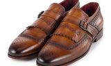 Paul Parkman Men's Kiltie Monkstrap Leather Shoes in Brown