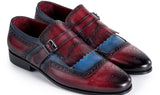 Paul Parkman Men's Kiltie Monkstrap Leather Shoes in Blue & Burgundy