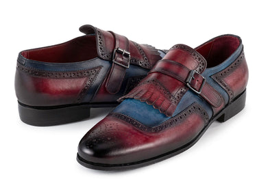 Paul Parkman Men's Kiltie Monkstrap Leather Shoes in Blue & Burgundy