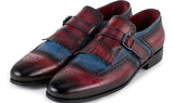 Paul Parkman Men's Kiltie Monkstrap Leather Shoes in Blue & Burgundy