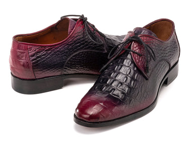 Paul Parkman Men's Black & Purple Crocodile Textured Leather Derby Shoes (ID#1438BPR) — view 2