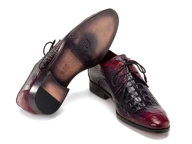 Paul Parkman Men's Black & Purple Crocodile Textured Leather Derby Shoes (ID#1438BPR) — view 3