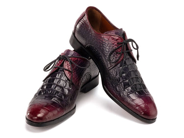 Paul Parkman Men's Black & Purple Crocodile Textured Leather Derby Shoes (ID#1438BPR) — view 4