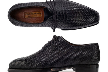 Paul Parkman Men's Woven Leather Hand-Welted Oxford Shoes in Black