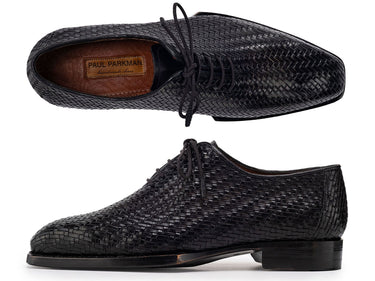 Paul Parkman Men's Woven Leather Hand-Welted Oxford Shoes in Black