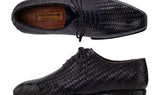 Paul Parkman Men's Woven Leather Hand-Welted Oxford Shoes in Black