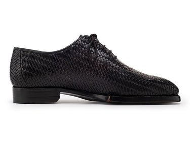 Paul Parkman Men's Woven Leather Hand-Welted Oxford Shoes in Black