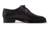 Paul Parkman Men's Woven Leather Hand-Welted Oxford Shoes in Black