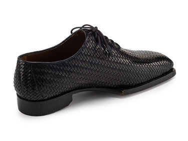 Paul Parkman Men's Woven Leather Hand-Welted Oxford Shoes in Black