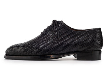 Paul Parkman Men's Woven Leather Hand-Welted Oxford Shoes in Black