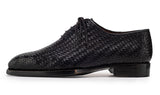 Paul Parkman Men's Woven Leather Hand-Welted Oxford Shoes in Black