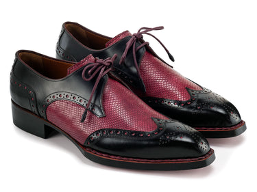 Paul Parkman Men's Hand-Welted Leather Wingtip Derby Shoes in Black & Red