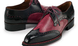 Paul Parkman Men's Hand-Welted Leather Wingtip Derby Shoes in Black & Red
