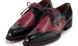Paul Parkman Men's Hand-Welted Leather Wingtip Derby Shoes in Black & Red