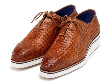 Paul Parkman Men's Woven Leather Smart Casual Shoes Camel Brown (ID#182-WVN-CML) — view 2