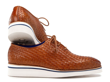 Paul Parkman Men's Woven Leather Smart Casual Shoes Camel Brown (ID#182-WVN-CML) — view 6