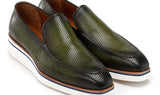Paul Parkman Men's Smart Casual Perforated Leather Loafers Green (ID#186-PR-GRN)