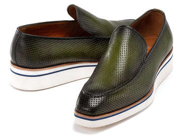 Paul Parkman Men's Smart Casual Perforated Leather Loafers Green (ID#186-PR-GRN) — view 2