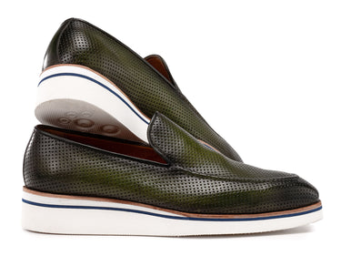 Paul Parkman Men's Smart Casual Perforated Leather Loafers Green (ID#186-PR-GRN) — view 4