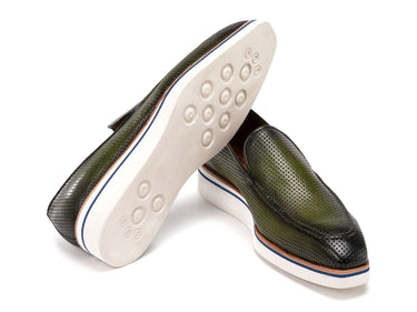 Paul Parkman Men's Smart Casual Perforated Leather Loafers Green (ID#186-PR-GRN) — view 5