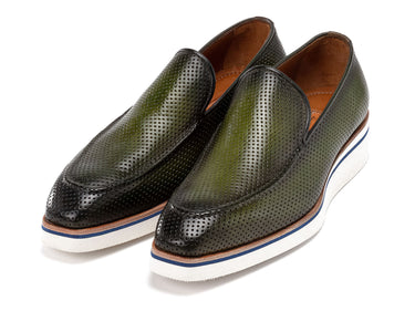 Paul Parkman Men's Smart Casual Perforated Leather Loafers Green (ID#186-PR-GRN) — view 6