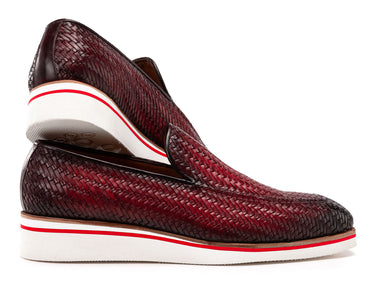 Paul Parkman Men's Smart Casual Bordeaux Woven Leather Loafers (ID#186-WN-BRD) — view 4