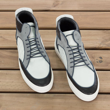 DapperFam Dante in White / Black / Grey Painted Croco, Painted Full Grain and Sport Suede