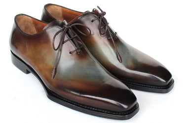 Paul Parkman Men's Patina Goodyear Welted Wholecut Oxfords in Brown & Blue