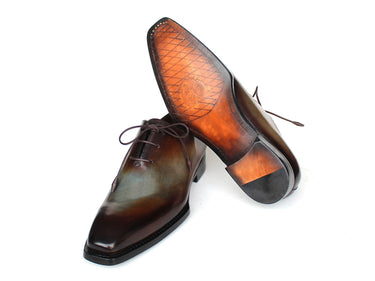 Paul Parkman Men's Patina Goodyear Welted Wholecut Oxfords in Brown & Blue