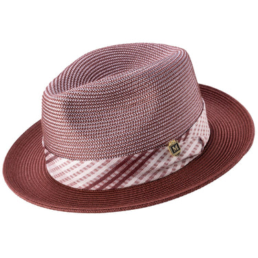 Montique City Lights Fedora Hat with Checkered Ribbon Band in Burgundy