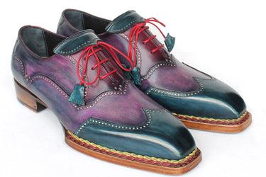 Paul Parkman Men's Norwegian Welted Wingtip Oxford Shoes in Purple & Blue