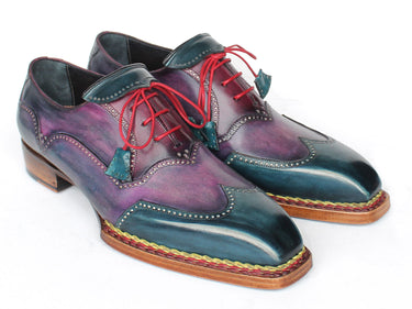 Paul Parkman Men's Norwegian Welted Wingtip Oxford Shoes in Purple & Blue