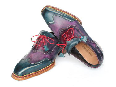 Paul Parkman Men's Norwegian Welted Wingtip Oxford Shoes in Purple & Blue