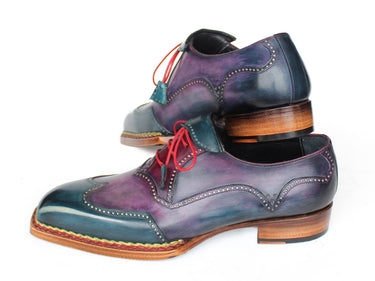 Paul Parkman Men's Norwegian Welted Wingtip Oxford Shoes in Purple & Blue