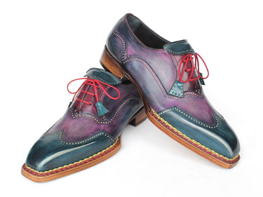 Paul Parkman Men's Norwegian Welted Wingtip Oxford Shoes in Purple & Blue