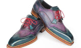 Paul Parkman Men's Norwegian Welted Wingtip Oxford Shoes in Purple & Blue