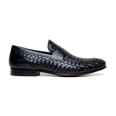 Belvedere Studio Luca in Black Woven Penny Loafer in Black
