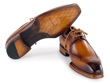 Paul Parkman Men's Hand-Welted Leather Derby Shoes in Camel Brown