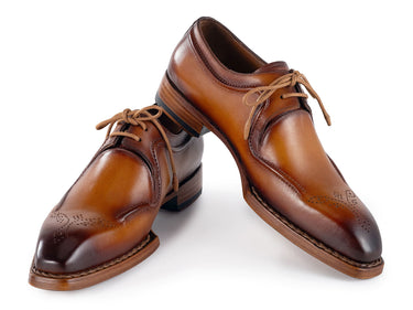 Paul Parkman Men's Hand-Welted Leather Derby Shoes in Camel Brown
