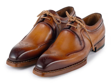 Paul Parkman Men's Hand-Welted Leather Derby Shoes in Camel Brown