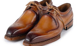Paul Parkman Men's Hand-Welted Leather Derby Shoes in Camel Brown