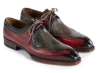 Paul Parkman Men's Hand-Welted Leather Derby Shoes in Green & Brown