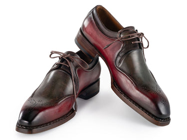 Paul Parkman Men's Hand-Welted Leather Derby Shoes in Green & Brown