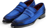 Paul Parkman Men's Antique Suede Goodyear Welted Loafers in Blue