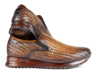 Paul Parkman Men's Woven Leather Slip-On Sneakers in Brown